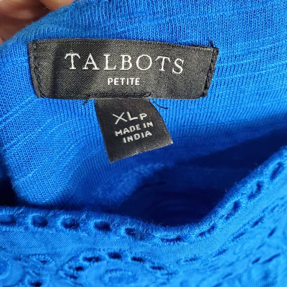 Talbots Port Blue Eyelet Slub Knit Fit & Flare Sleeveless Dress Size XLP Petite - Picture 2 of 3